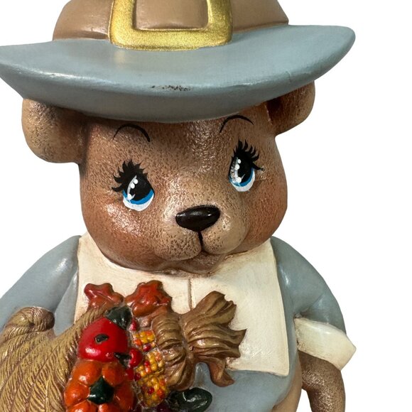 Handpainted Pilgrim Bear Figurines Thanksgiving Fall Decoration Wood Base - Picture 5 of 6